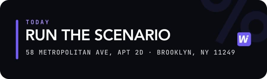 Opening banner: Today, run the scenario, 58 Metropolitan Ave Apt 2D.