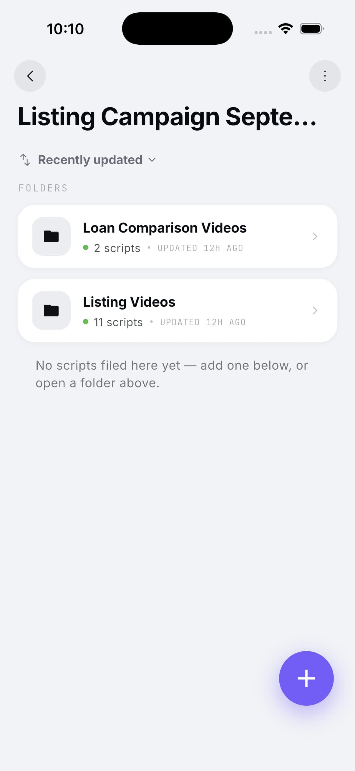 Inside the campaign folder: Loan Comparison Videos and Listing Videos.